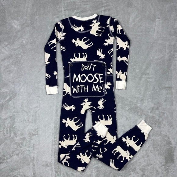 Lazy One‎ Kids Blue Moose Flapjacks Pajamas One Piece Size 8 Sleepwear - Picture 2 of 13